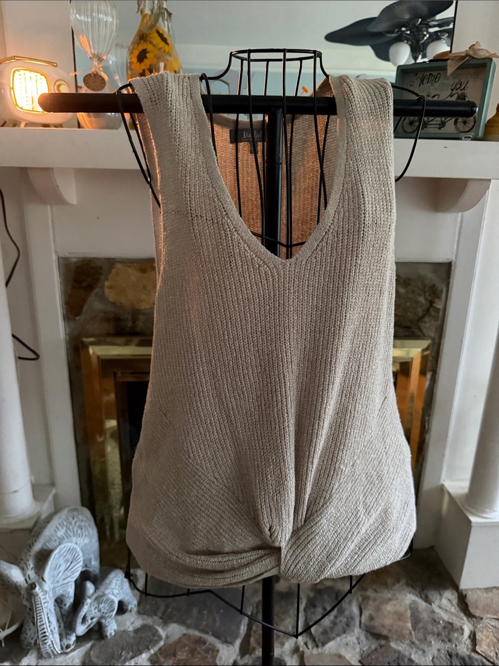Marled Taupe Knotted V-Neck Tank Top